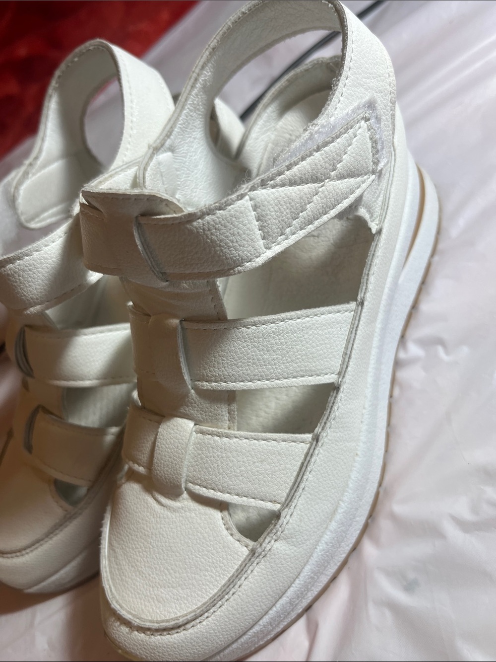 White Women's Velcro Fisherman Sandals